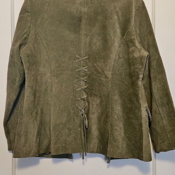 Vintage Live a Little Olive Suede Zip Jacket - Picture 9 of 12